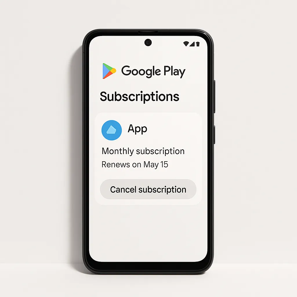 android phone showing google play subscriptions on white background