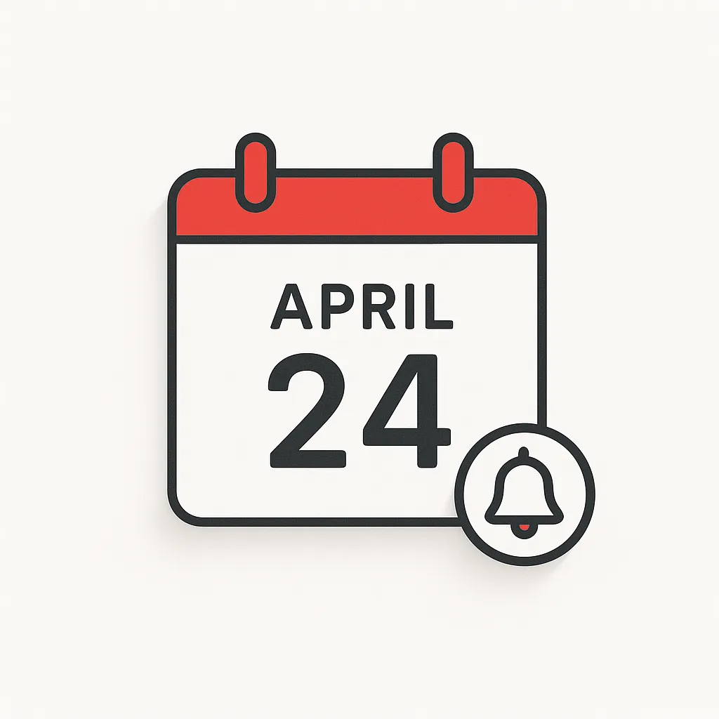 calendar page with a reminder bell on a white background