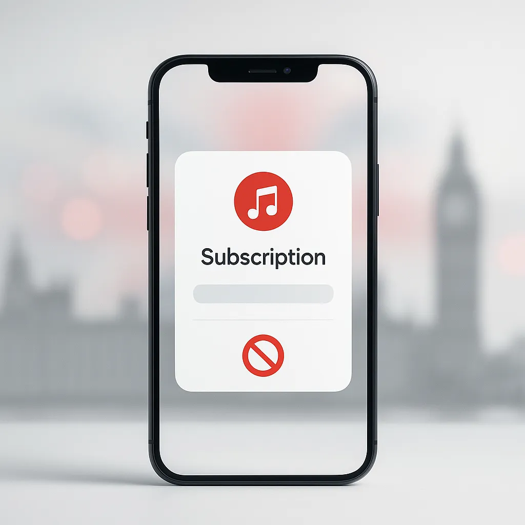 Phone showing generic music subscription cancel icon
