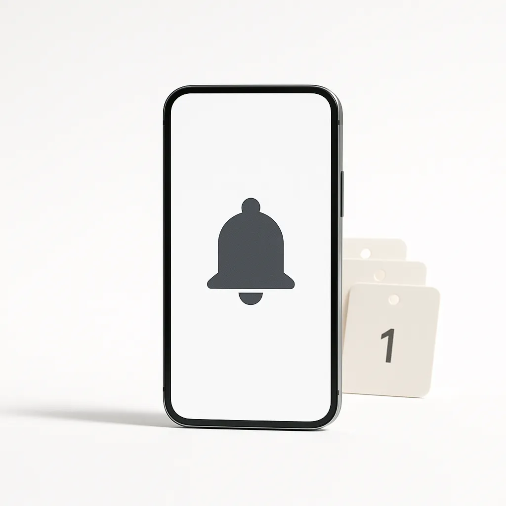 smartphone showing a notification icon with small date cards on a white background