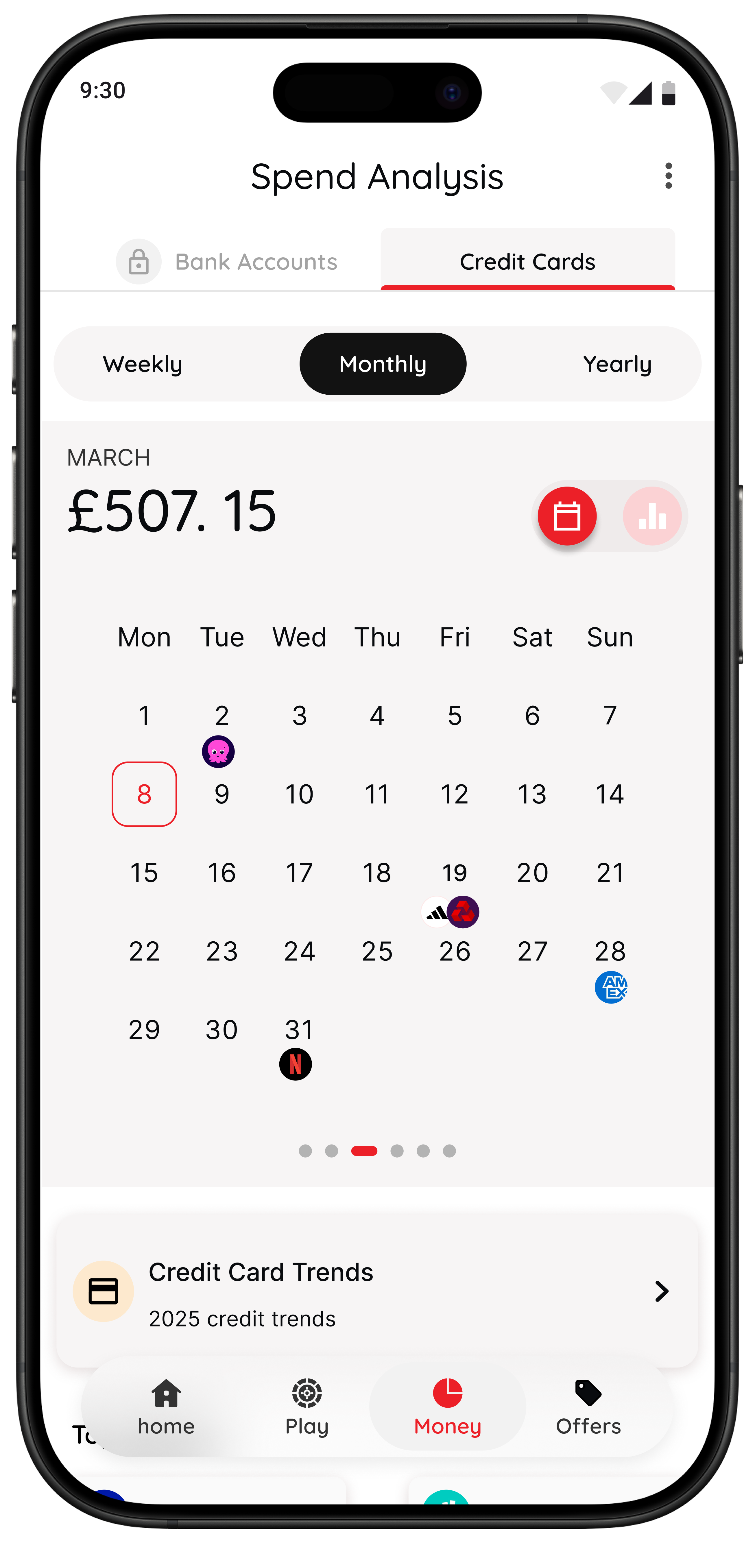 118m8 spend analysis screen on a phone